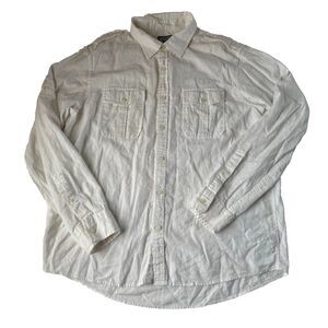 Michael Michael Kors Mens Ivory White Linen Blend Button Down L/S Shirt XL